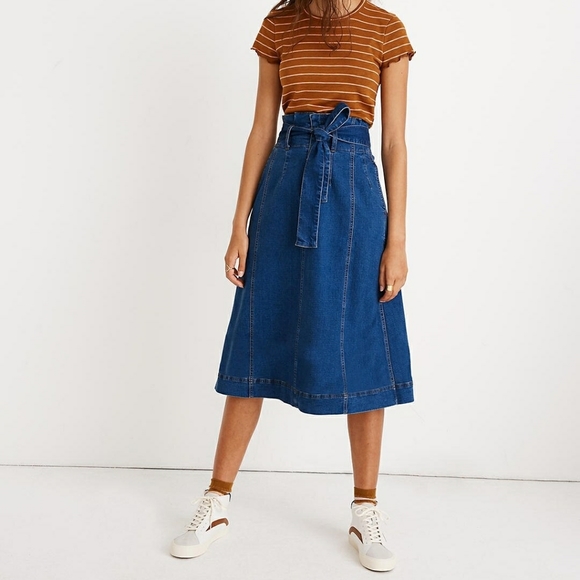 Madewell Dresses & Skirts - Madewell Stretch Denim Paperbag Midi Skirt